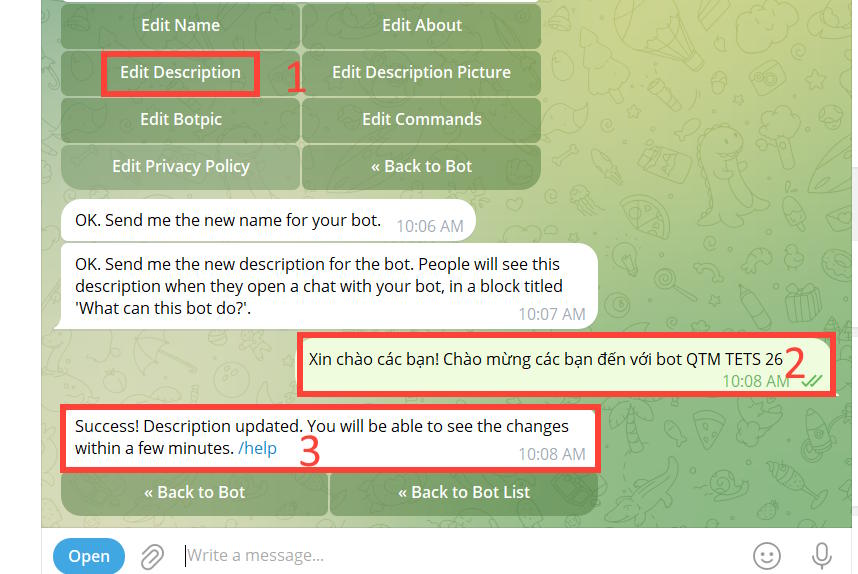 Thêm mô tả cho bot Telegram
