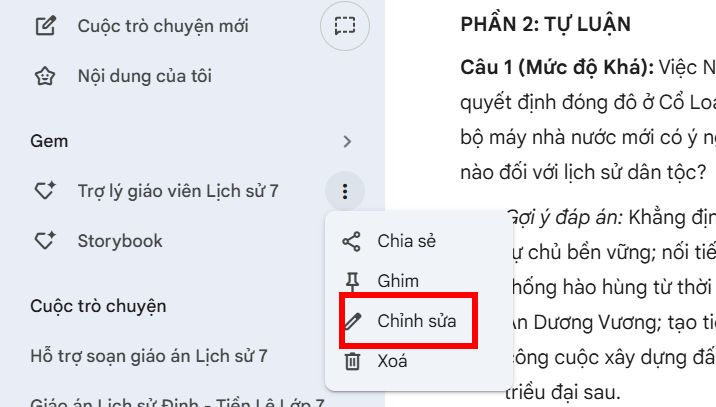 Chỉnh sửa trợ lý tạo trên Gemini 
