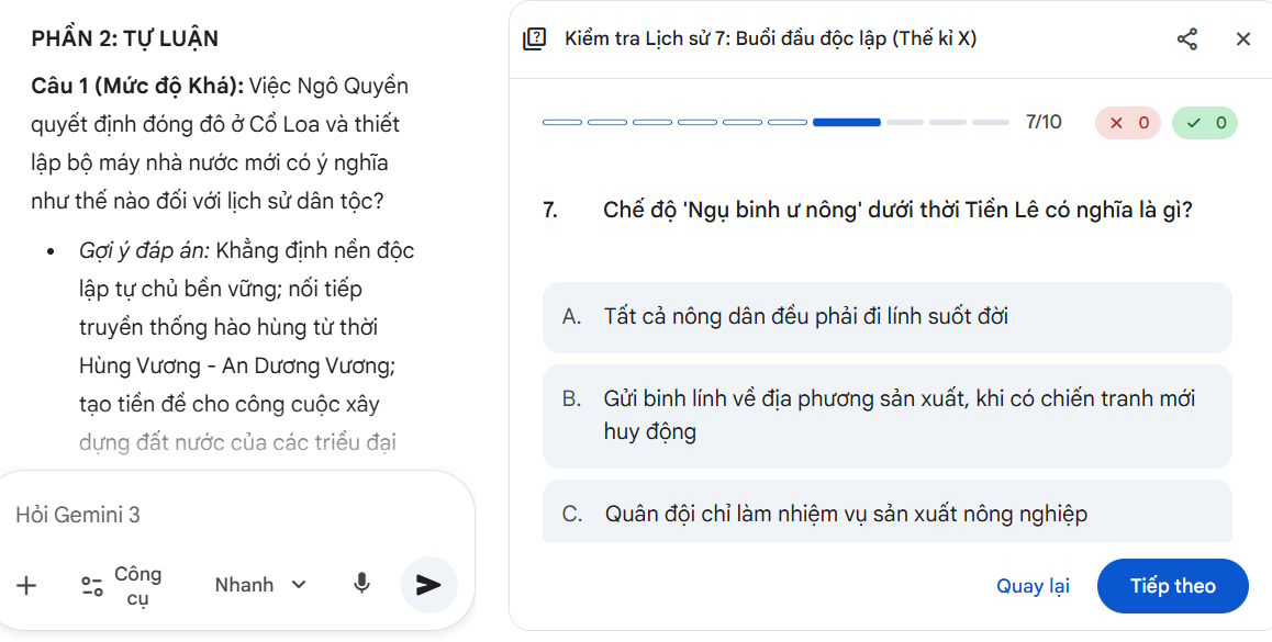Lệnh tạo đề kiểm tra cho trợ lý AI trên Gemini