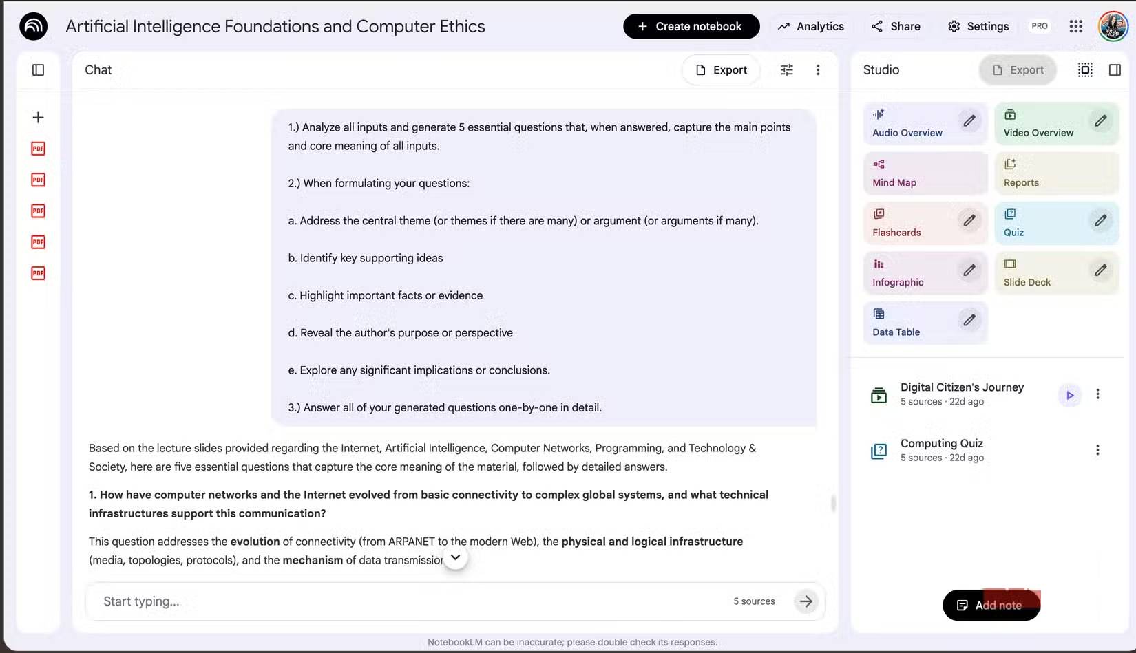 Gợi ý 5 câu hỏi của NotebookLM