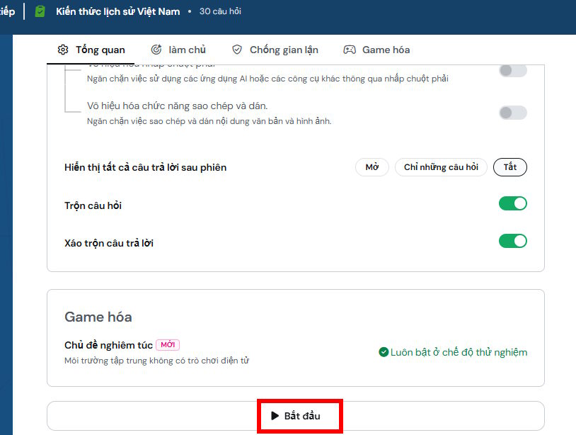 Thiết lập làm bài kiểm tra trên Wayground