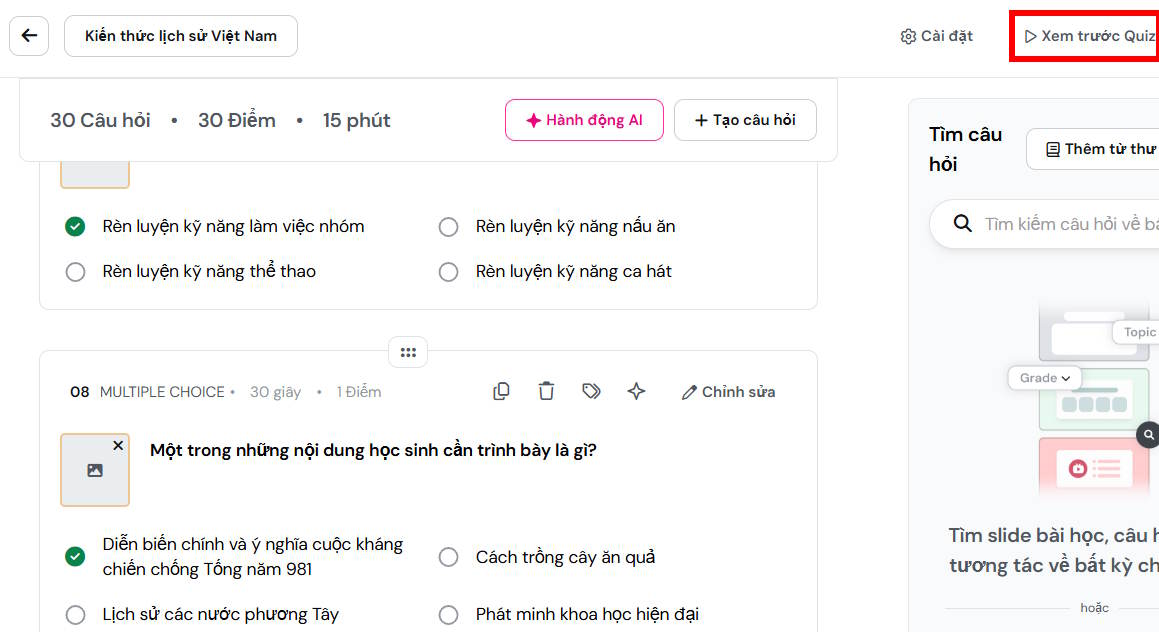 Xem trước bộ câu hỏi trên Wayground