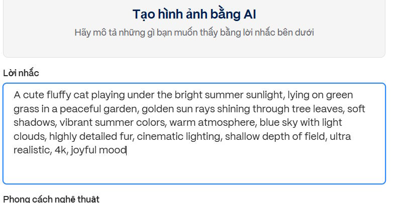 Prompt tạo ảnh AI trên Gamma Imagine
