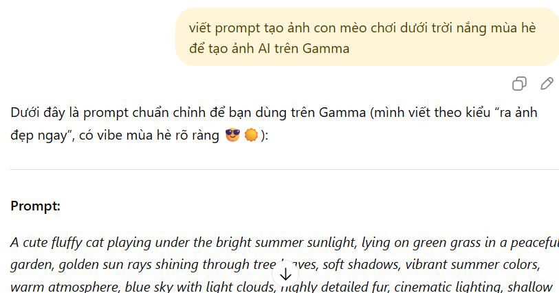 Viết prompt tạo ảnh AI trên Gamma Imagine