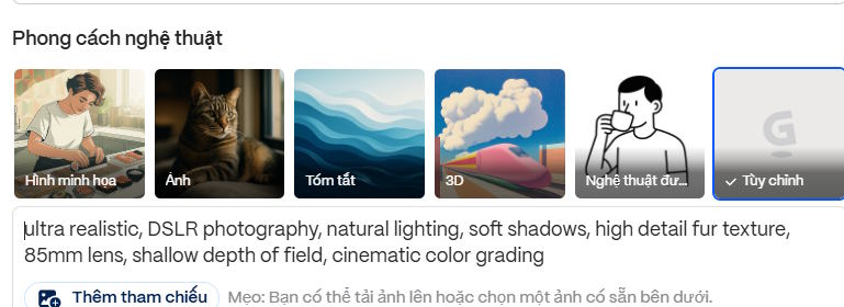 Mô tả phong cách ảnh AI trên Gamma Imagine