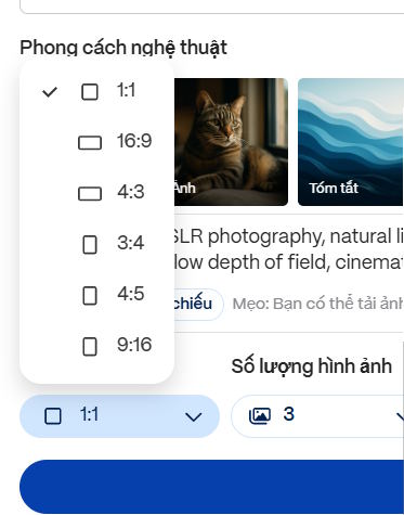 Kích thước ảnh AI trên Gamma Imagine