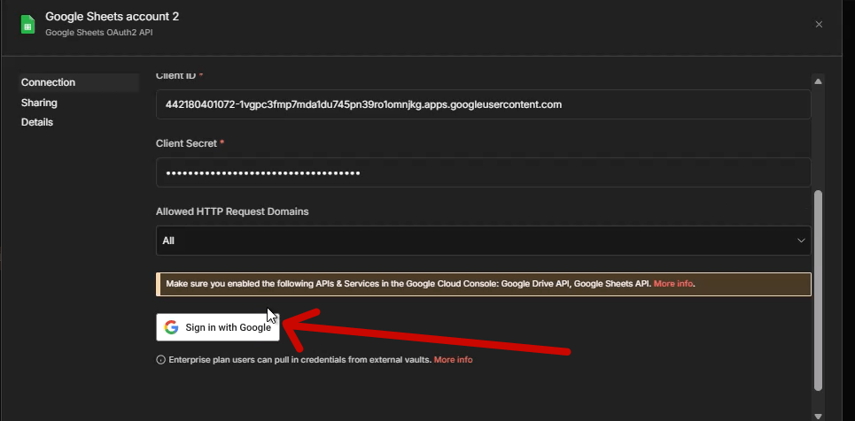 hướng dẫn thêm gg sheets vào n8n