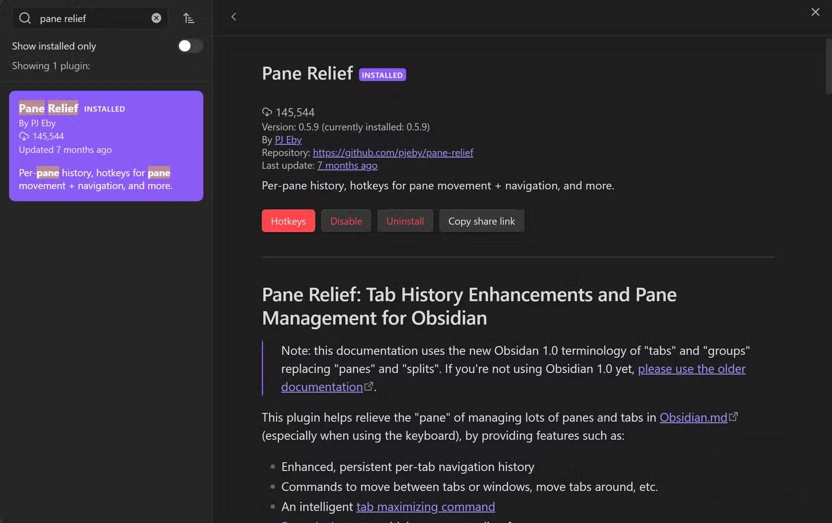 Cài đặt tiện ích mở rộng cộng đồng Pane Relief