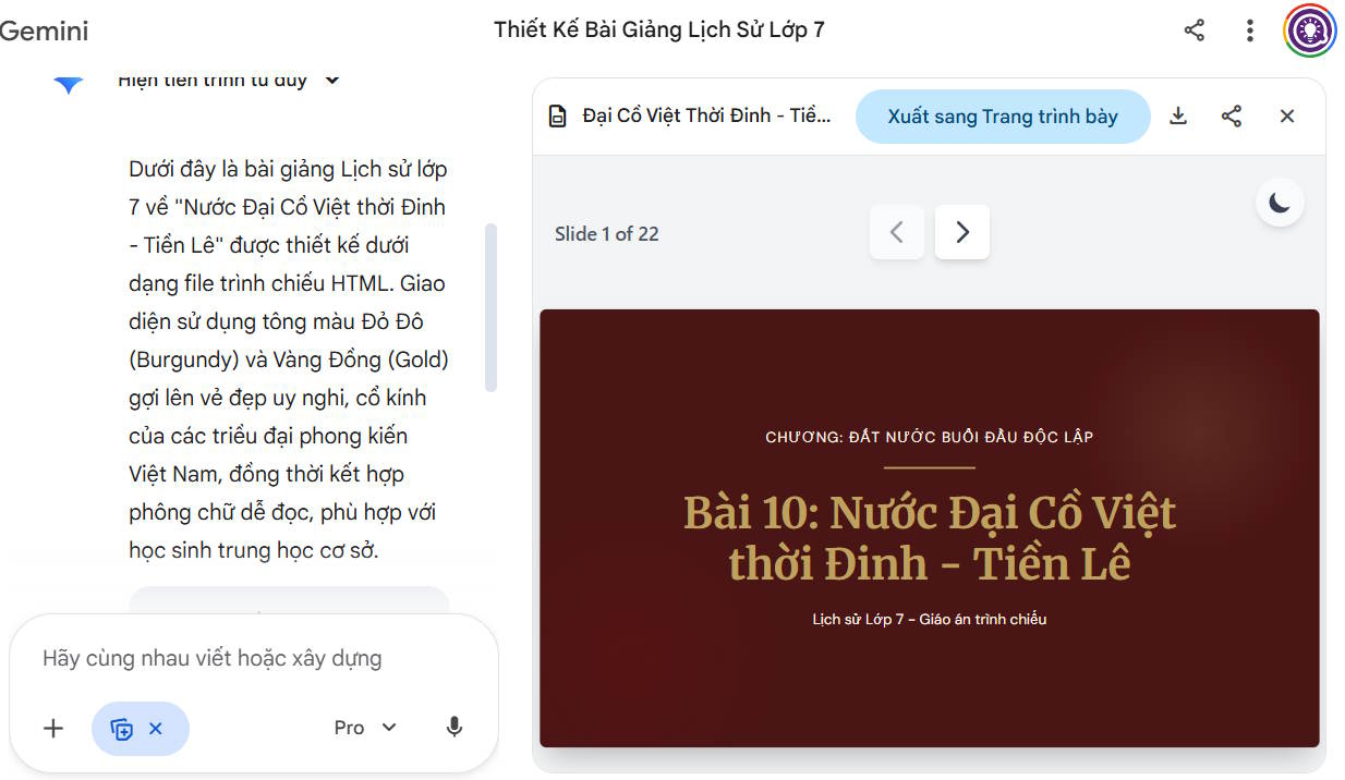 Slide bài giảng bằng Canvas trên Gemini