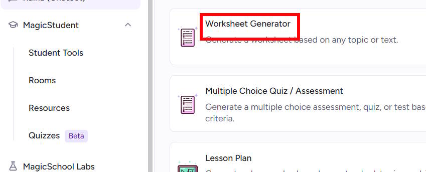 Worksheet Generator Magic School