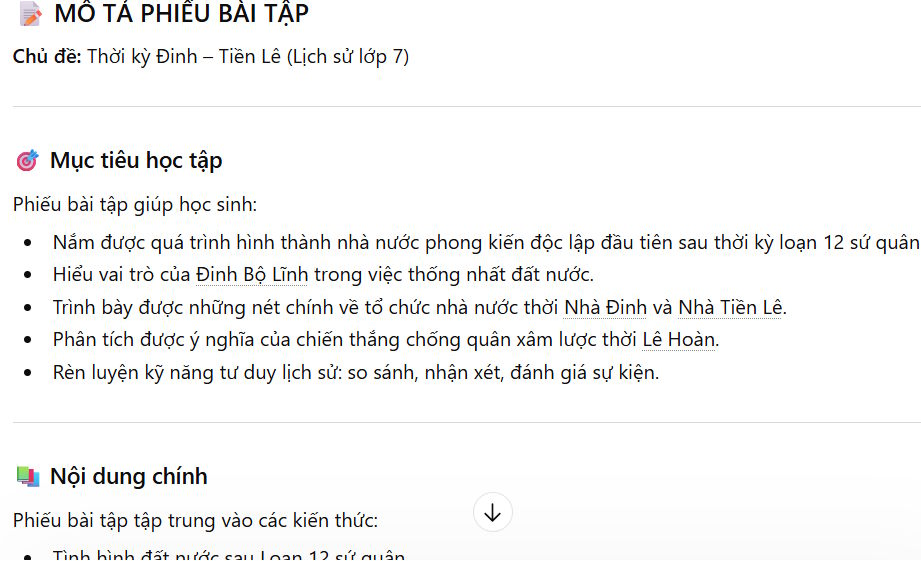 Prompt mô tả phiếu bài tập tạo trên Magic School