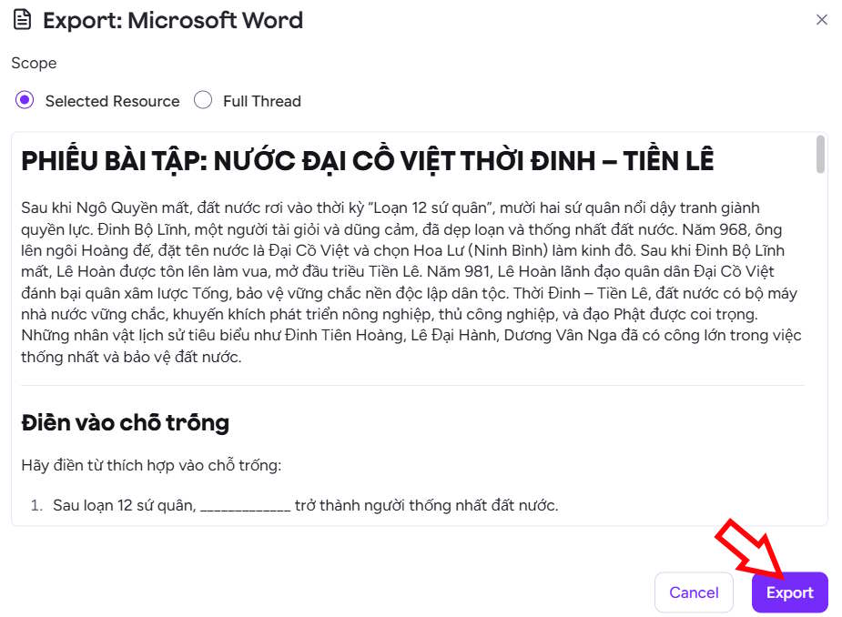 Xuất phiếu bài tập tạo trên Magic School