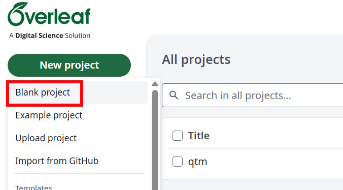 Dự án mới trên Overleaf