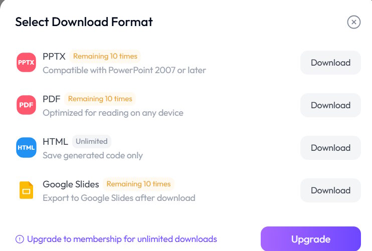 Chọn tải slide tạo trên Skywork AI