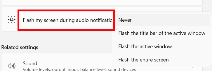 Chỉnh hiệu ứng nhấp nháy màn hình Windows 11