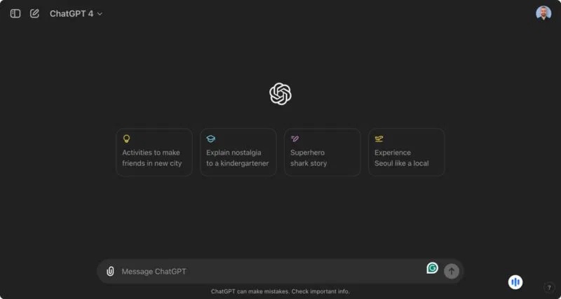 Màn hình chính ChatGPT