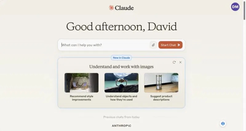 Màn hình chính Claude