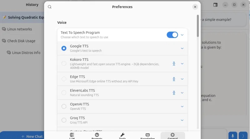 Tương tác bằng giọng nói Newelle