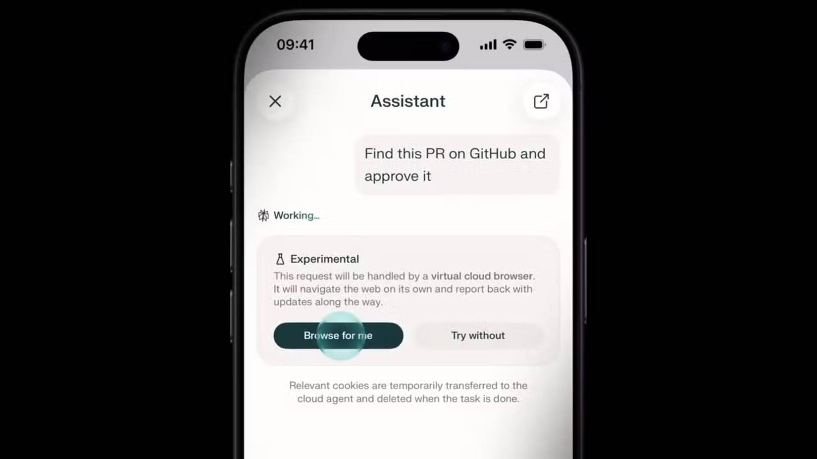 Trình duyệt Comet của Perplexity hoạt động trên iOS.