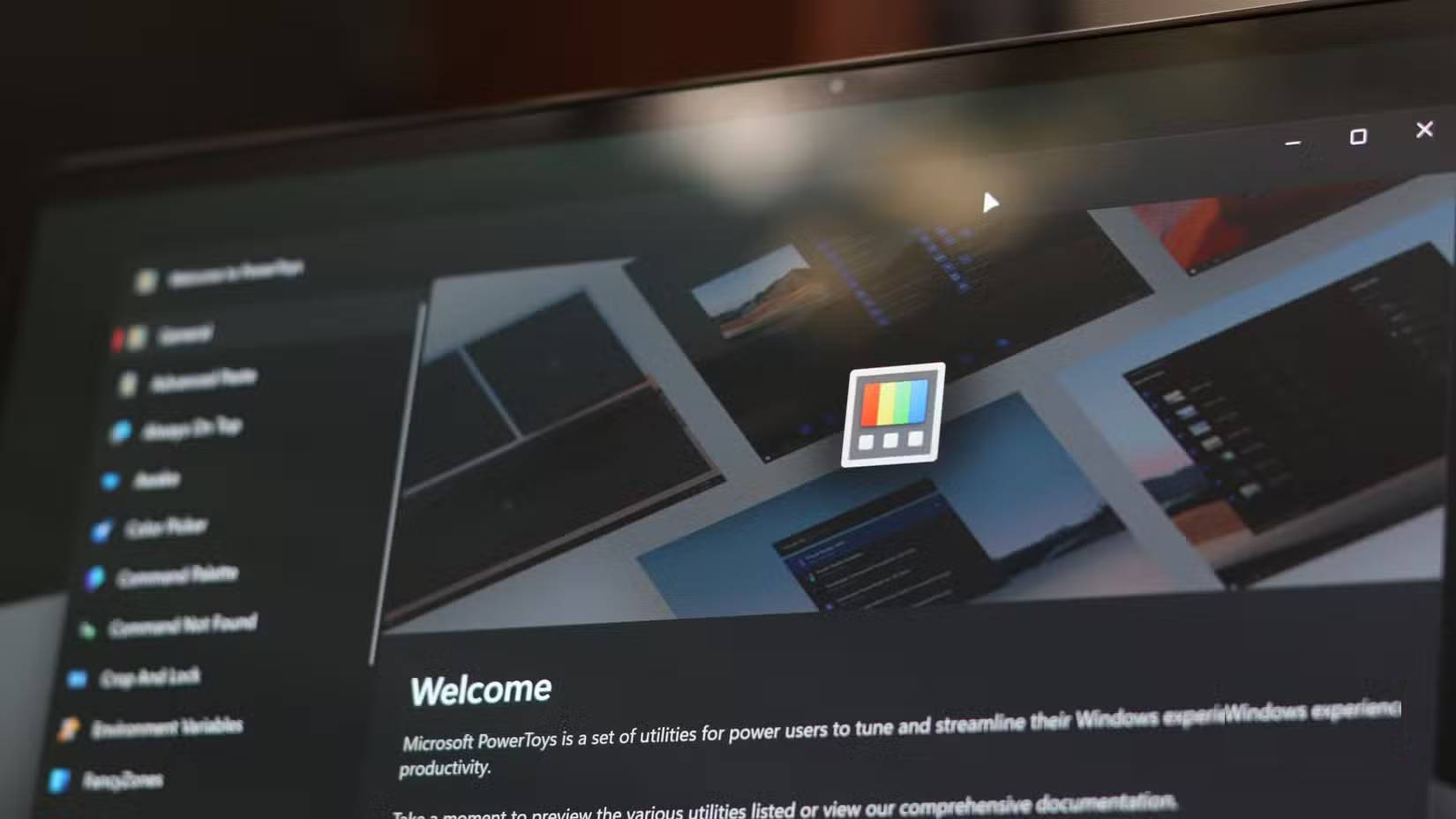 Menu chính của PowerToys mở trên Windows.