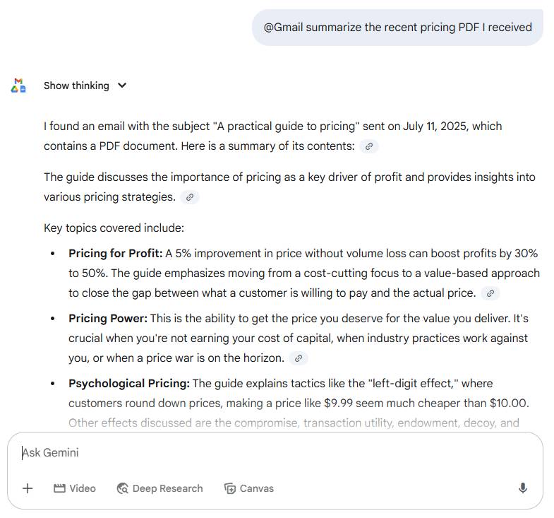 Phản hồi từ Gemini bao gồm liên kết đến một file được lưu trữ trong Google Drive