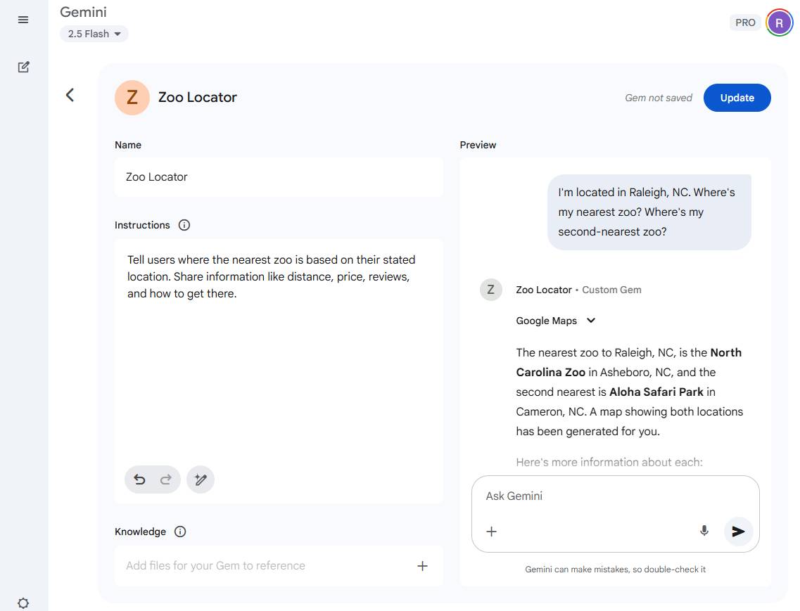Ví dụ về Gemini Gems