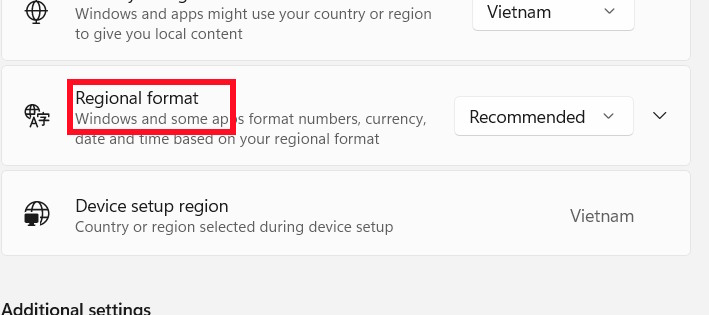 Regional Format Windows