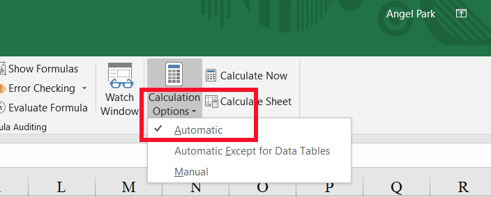 Chế độ tính toán tự động trong Excel