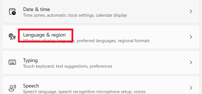 Language & region Windows