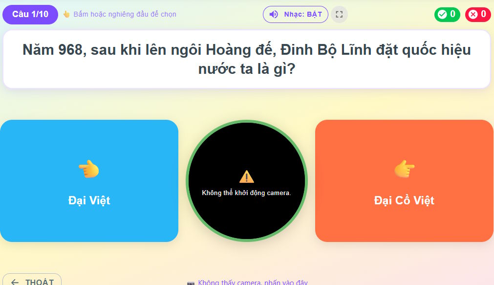 Giao diện trò chơi nghiêng đầu chọn đáp án