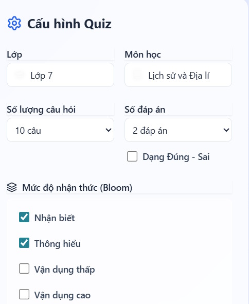 Tạo câu hỏi AI làm trò chơi nghiêng đầu