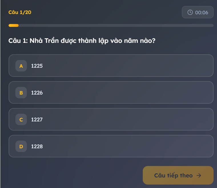 Nội dung trang web trắc nghiệm tạo trên Canva AI