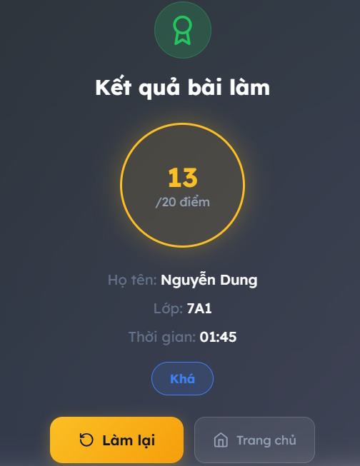 Kết quả trắc nghiệm tạo trên Canva AI