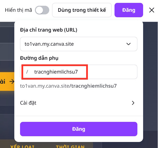 Tạo trang web trắc nghiệm tạo trên Canva AI