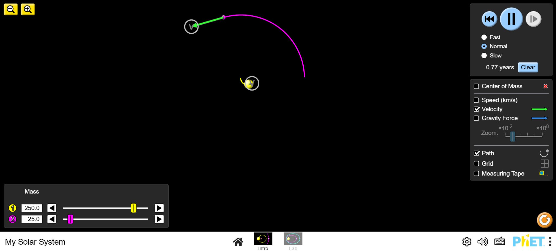 Giao diện mô phỏng Hệ Mặt Trời trên PhET