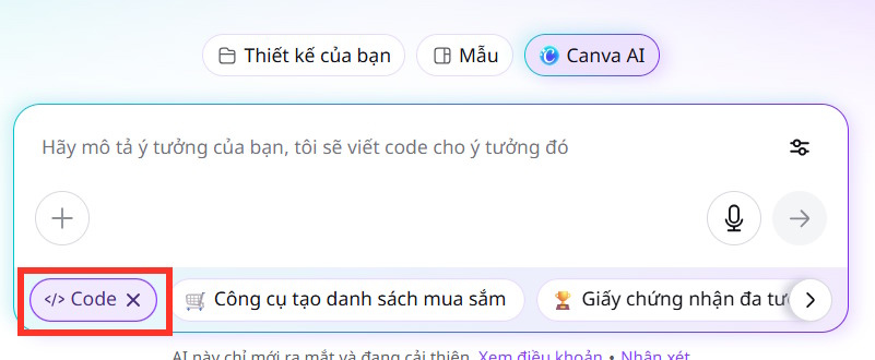 Code trên Canva AI