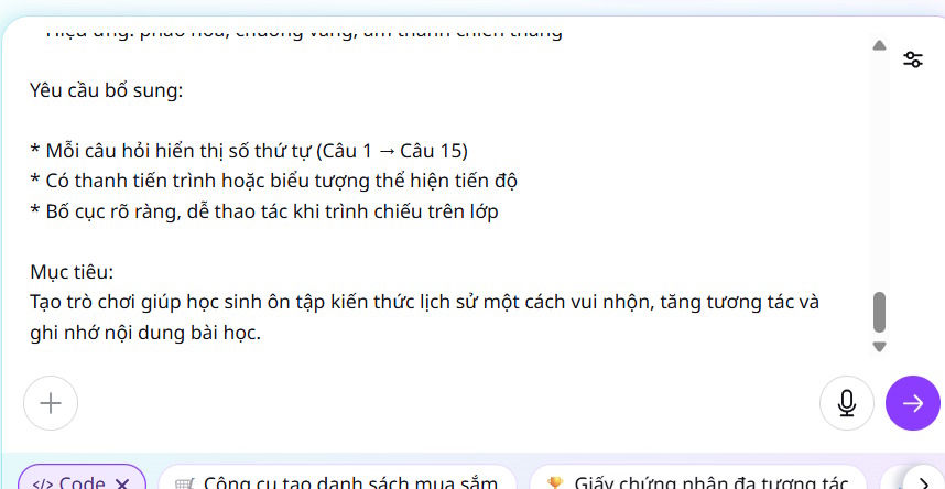Lệnh tạo game Rung chuông vàng trên Canva AI