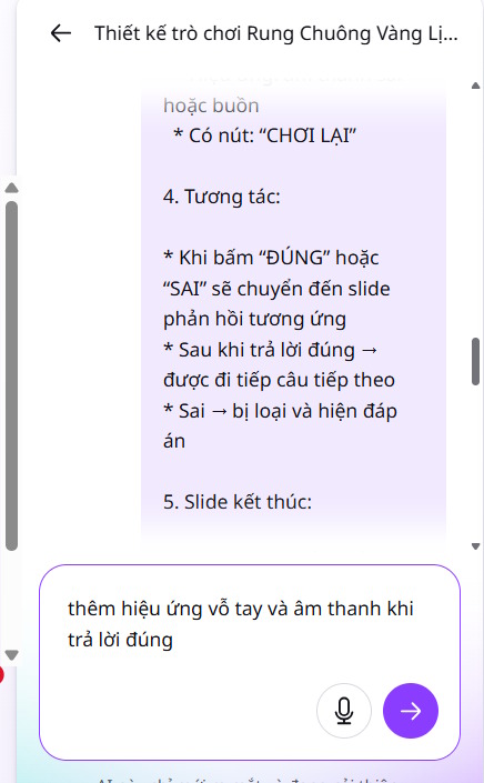 Chỉnh sửa game Rung chuông vàng trên Canva AI