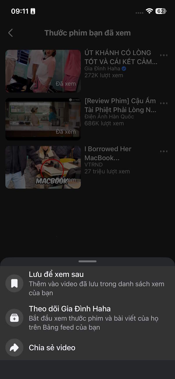 Tùy chỉnh video Facebook Reels đã xem 