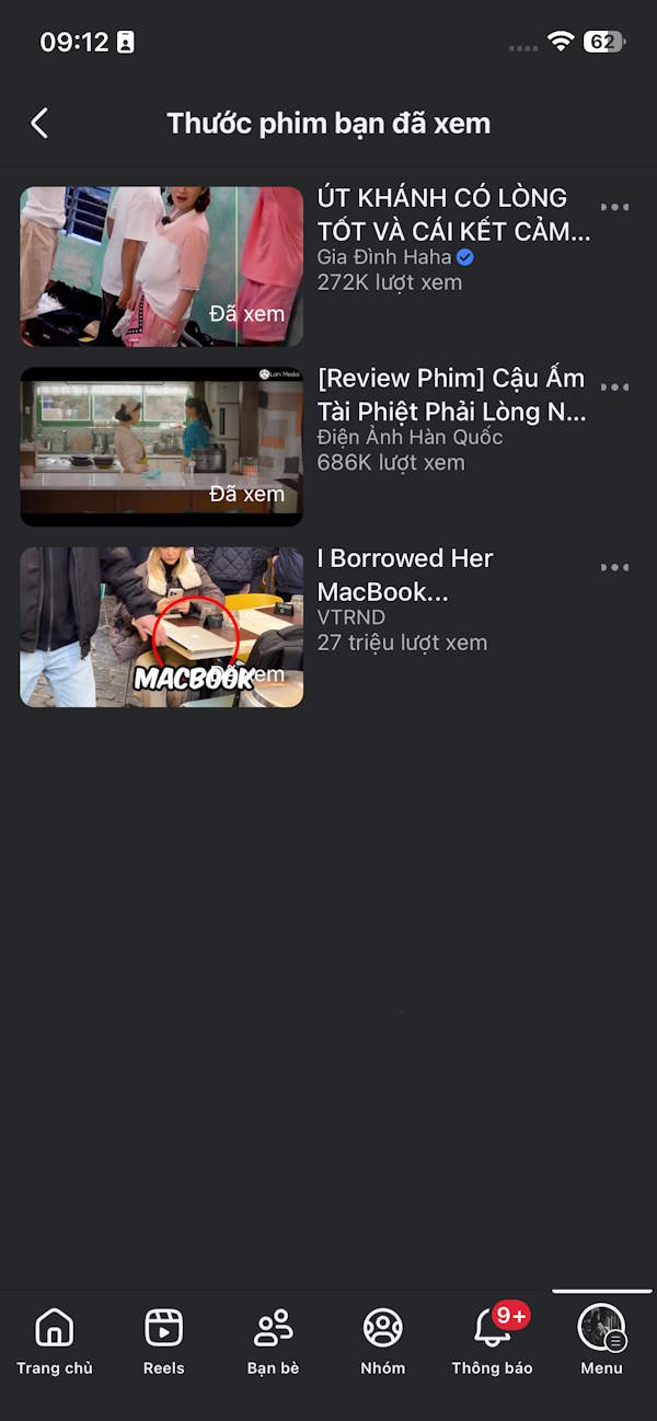 Danh sách video Facebook Reels đã xem 
