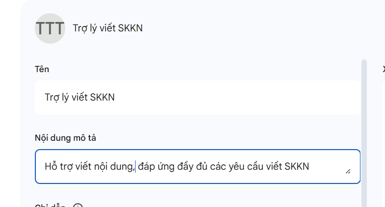 Nhập tên trợ lý AI viết SKKN trên Gemini 