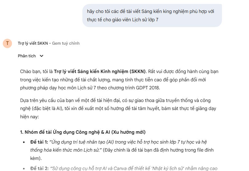 Trợ lý AI viết SKKN trên Gemini 