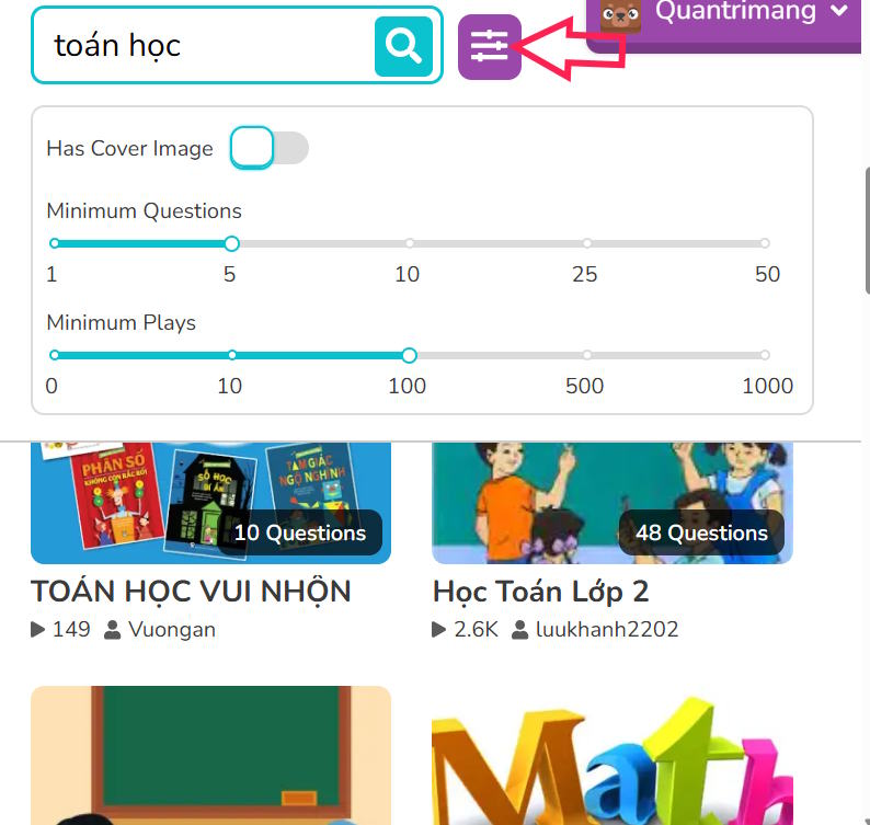 Phân loại môn học trên Blooket