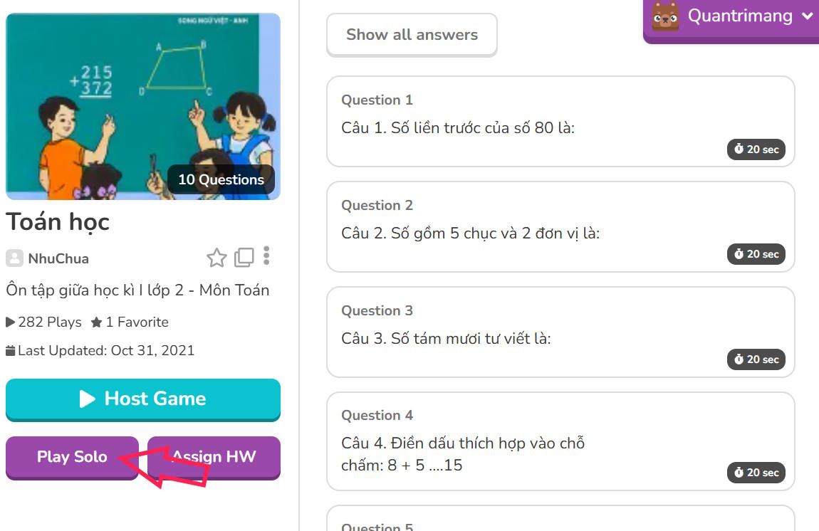 Play Solo trên Blooket