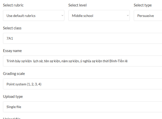 Tiêu chí chấm điểm cho bài kiểm tra