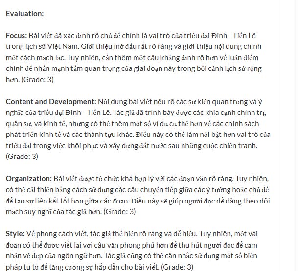 Nội dung đánh giá bài luận
