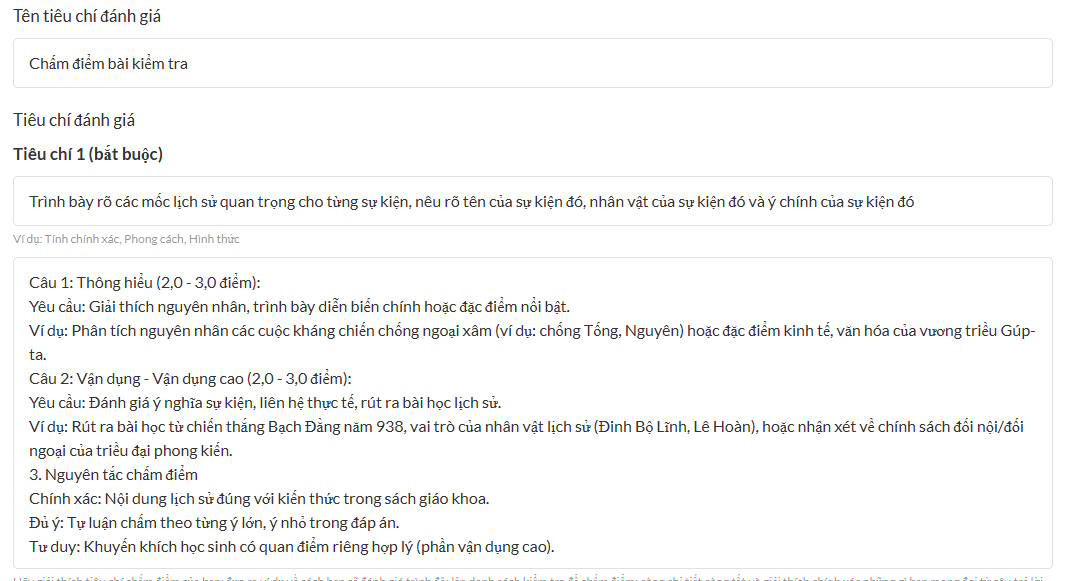 Tiêu chí chấm đểm trên Essay Grader
