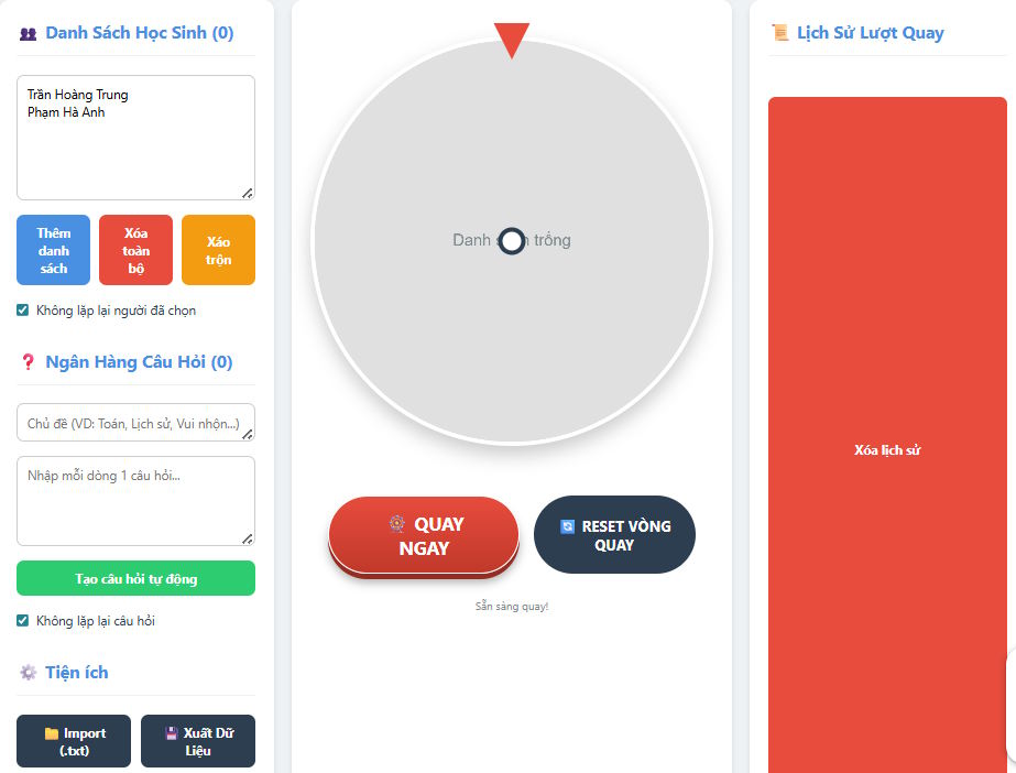 Vòng quay gọi tên học sinh trên Gemini