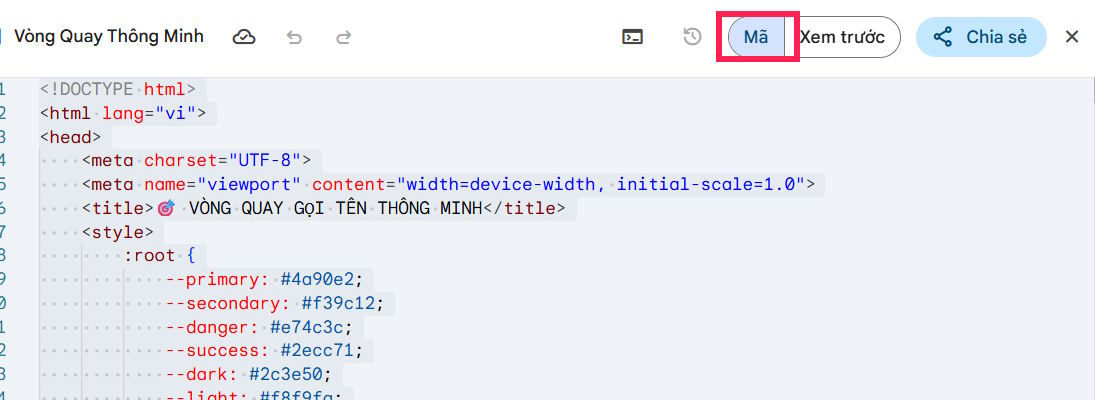 Code vòng quay gọi tên học sinh trên Gemini