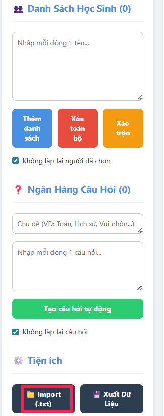 Danh sách học sinh vòng quay gọi tên trên Gemini
